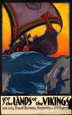 See the lands of the Vikings vintage travel poster